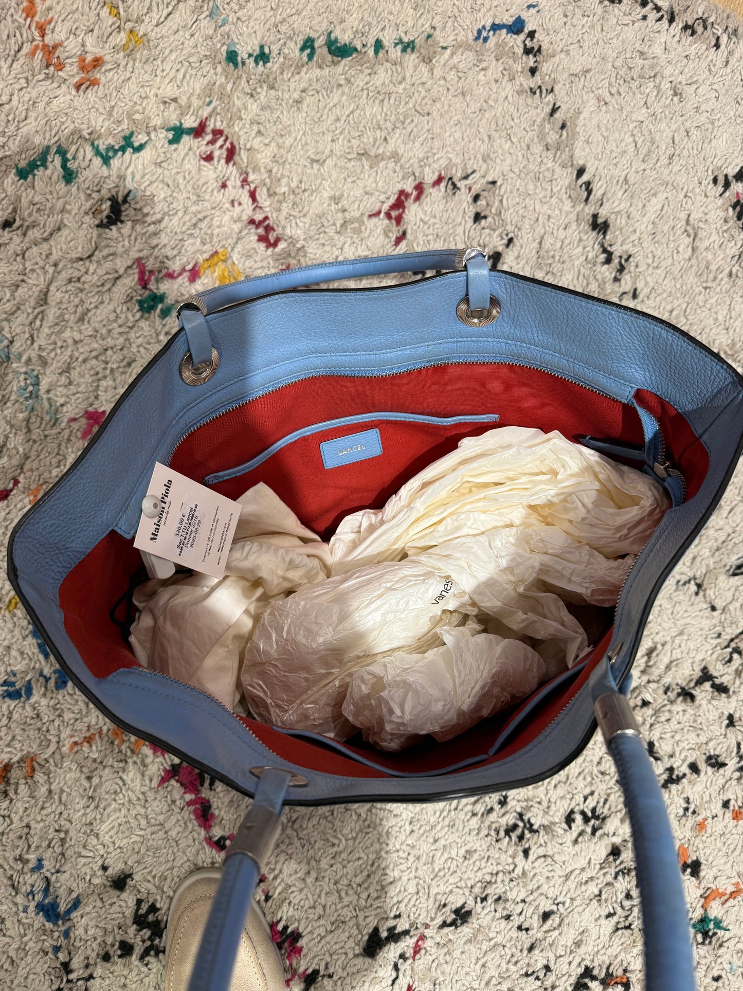 Sac bleu cuir Lancel