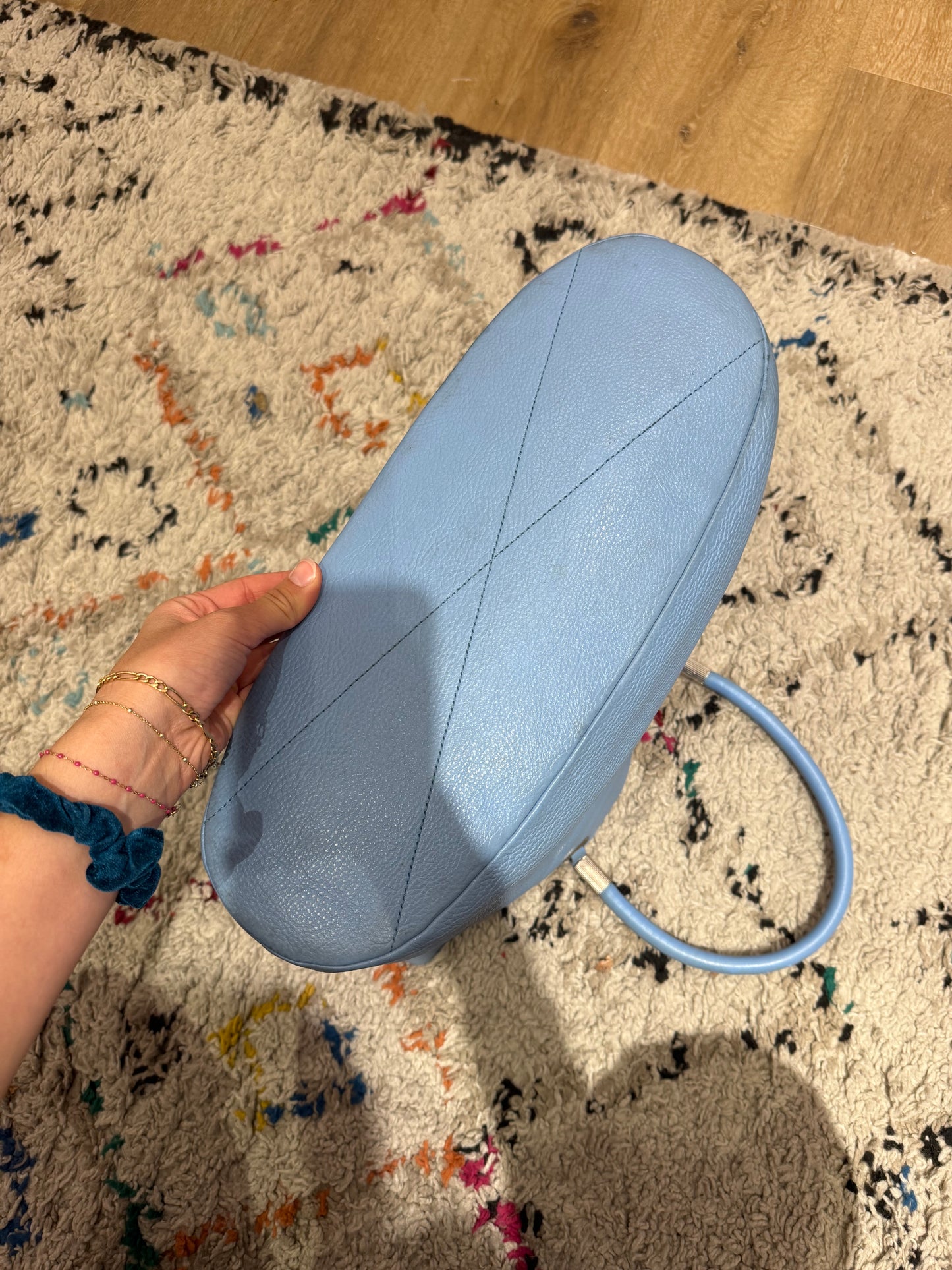 Sac bleu cuir Lancel