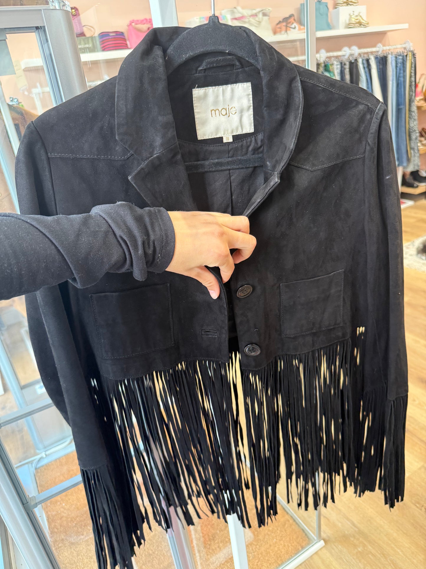 Veste en daim noir Maje T.36