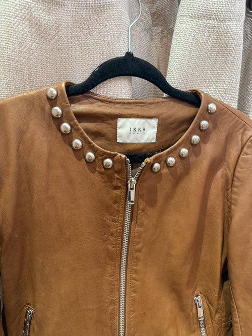 Veste en cuir camel clou - IKKS - T.42