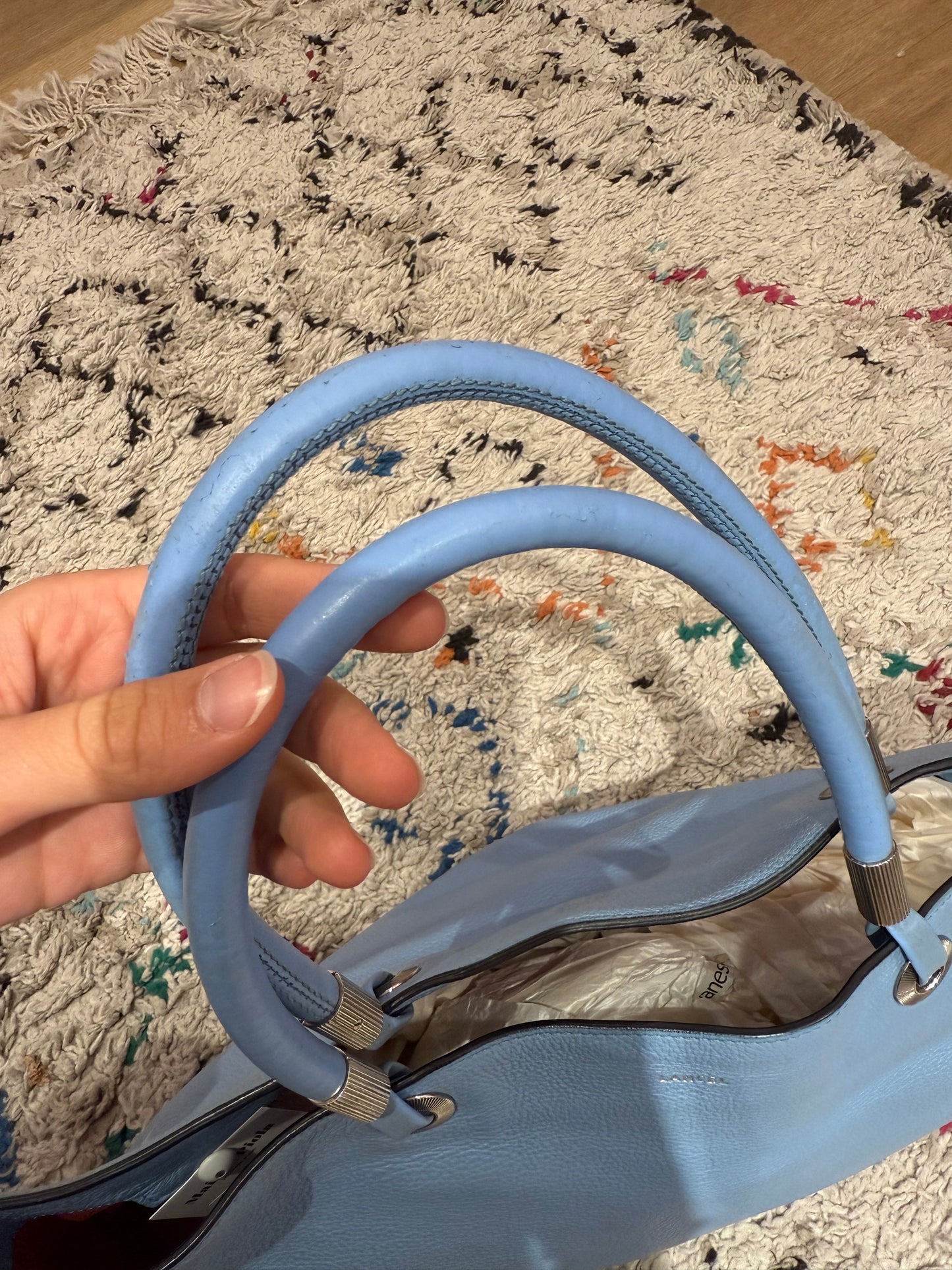 Sac bleu cuir Lancel