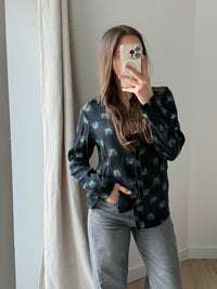 One Step - Chemise bleu marine fleurs vertes - bleu marine fleurs vertes - 42