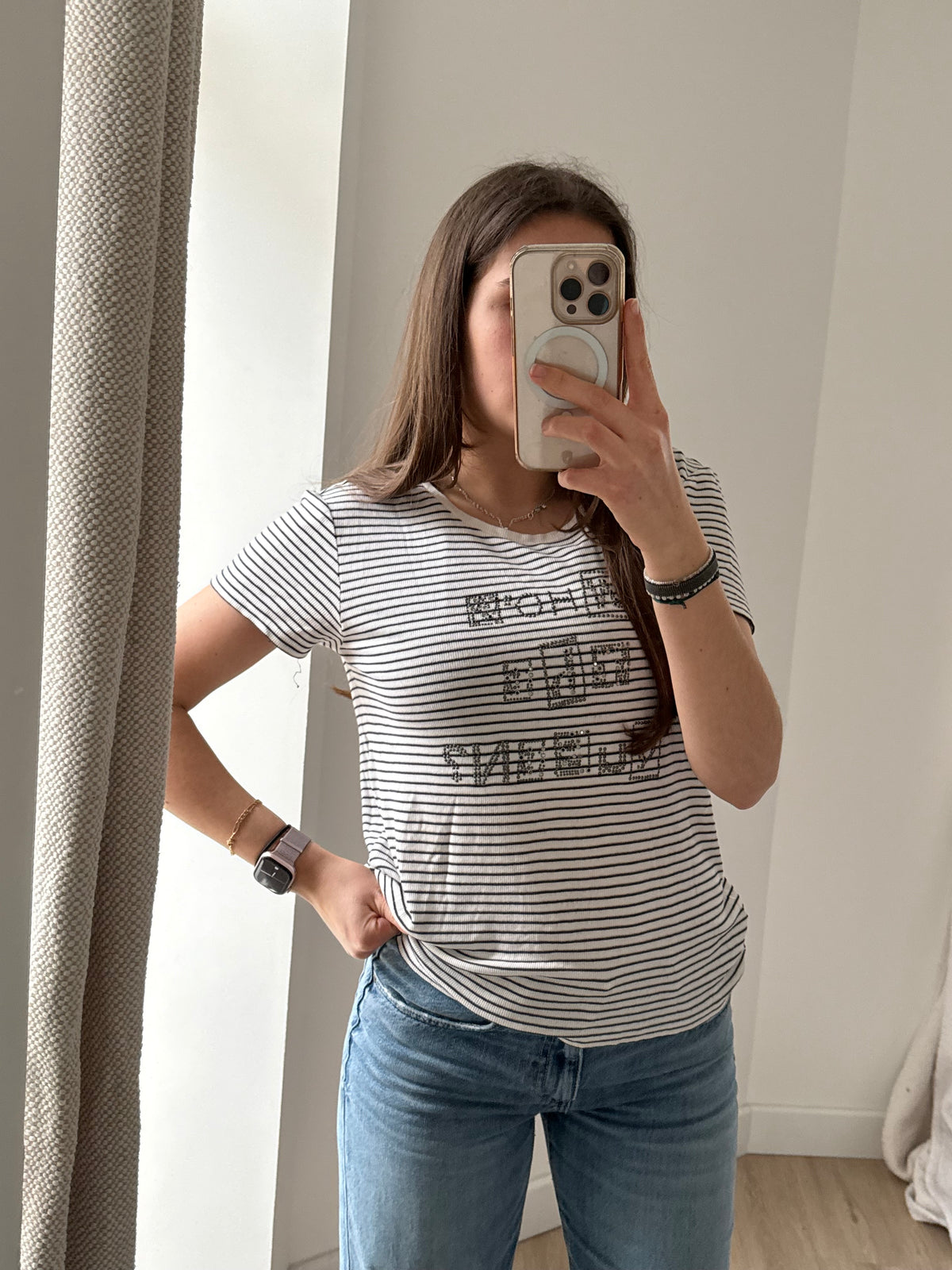 T-shirt IKKS blanc et bleu rayures T.M