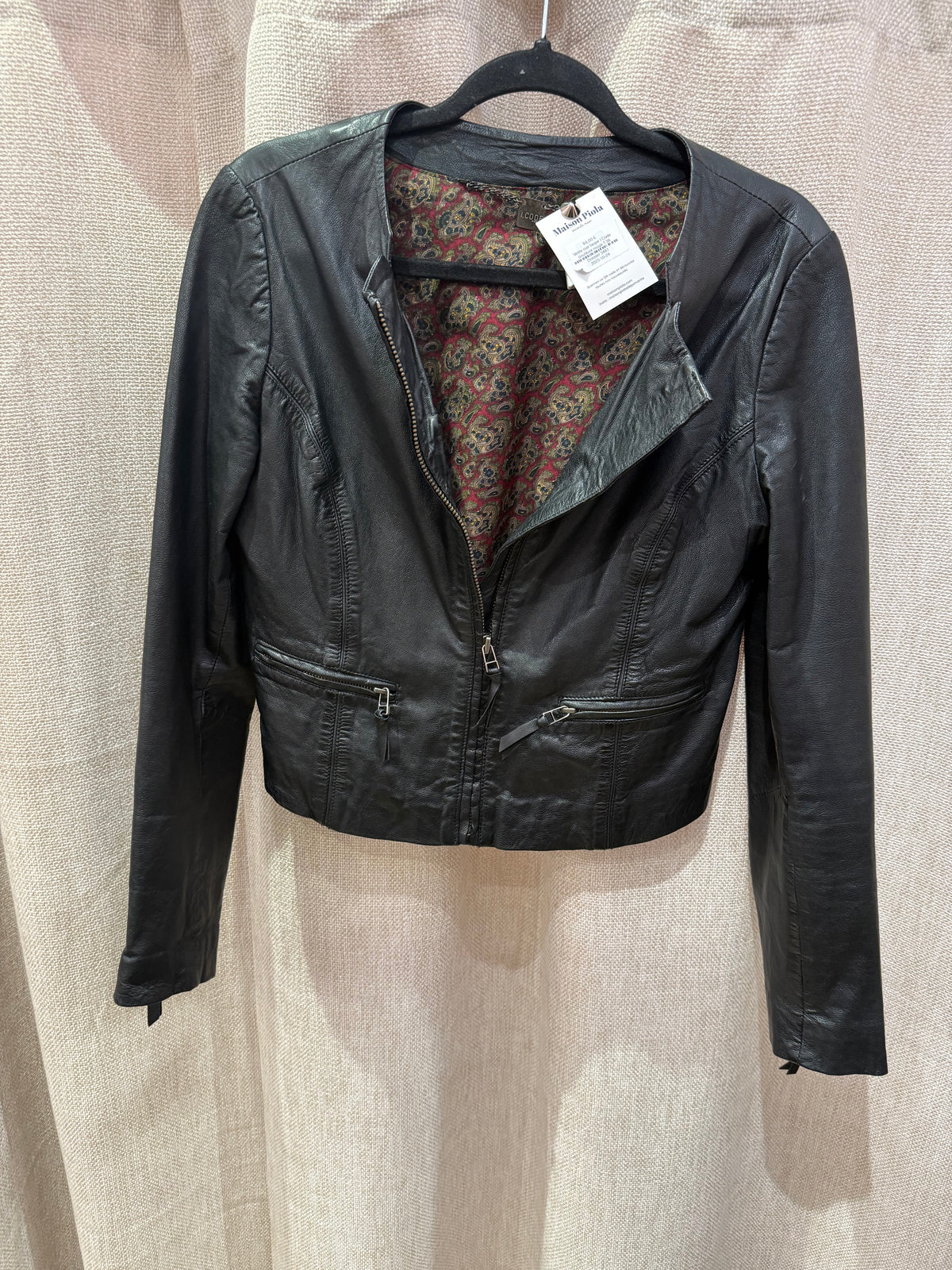 Veste cuir noir I.Code doublure rouge T.38