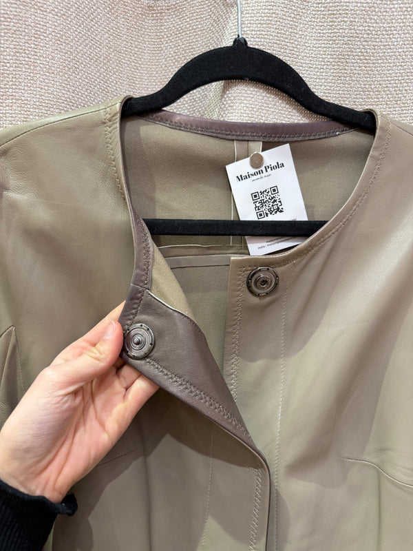 Veste en cuir beige/ kaki Rizal T.40