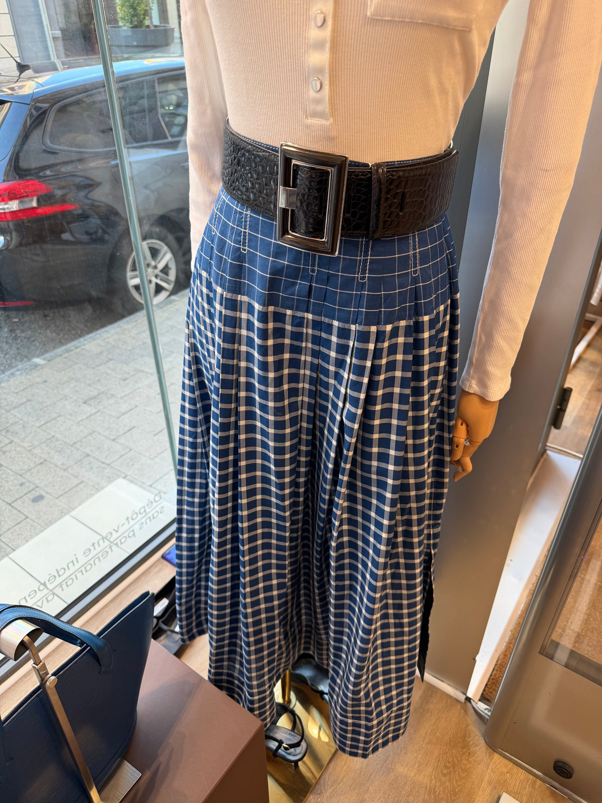 Tory Burch - Jupe longue bleue et blanche à carreaux - T.34 03/09