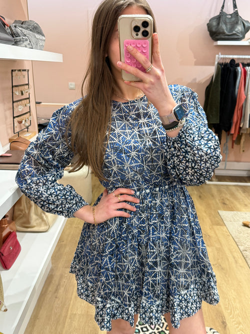 Robe - Maje bleu et blanc, T.34
