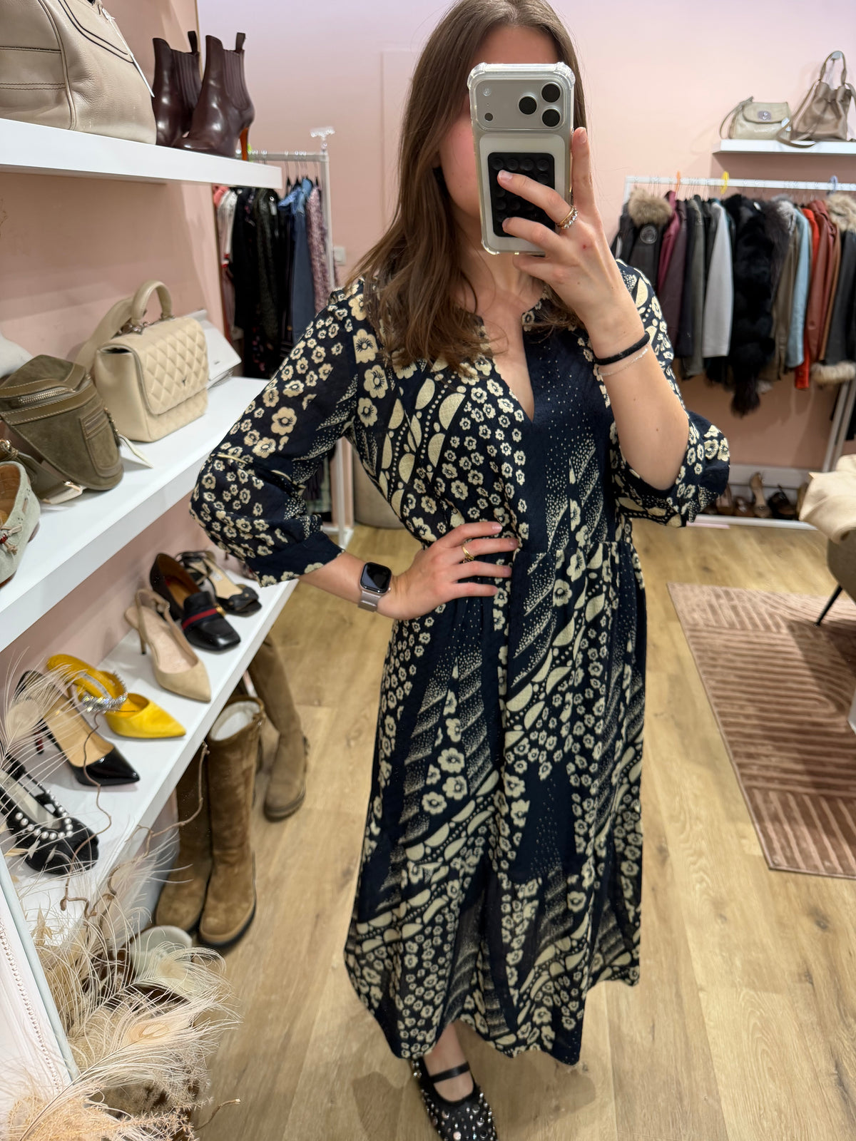 Robe Ba&sh longue bleu marine et beige T.S 21/09