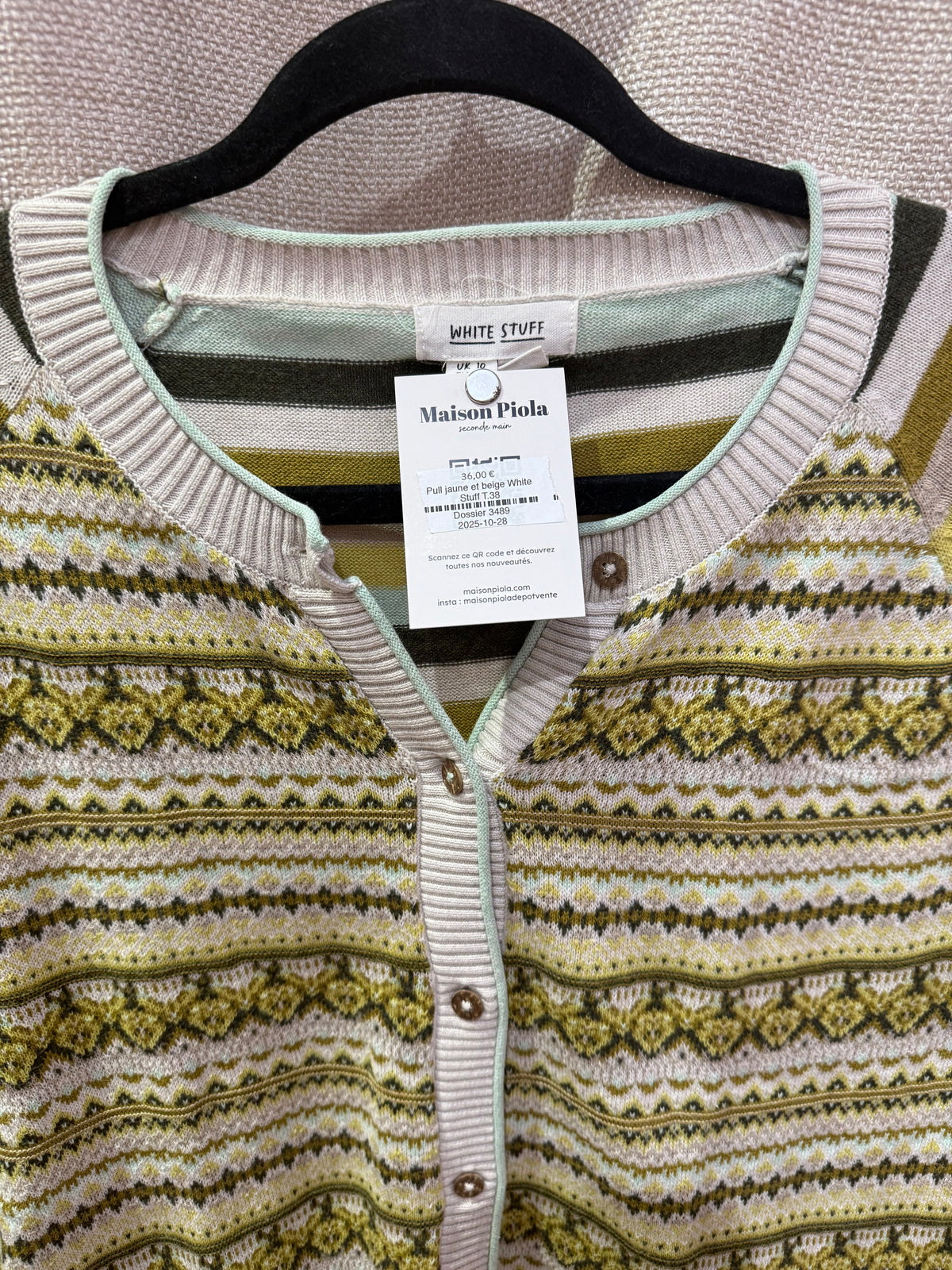 Pull jaune et beige White Stuff T.38