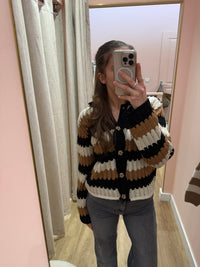 gilet crochet inspiration studio T.XS noir et camel