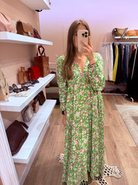Robe verte et rose longue banditas T.U 12/07