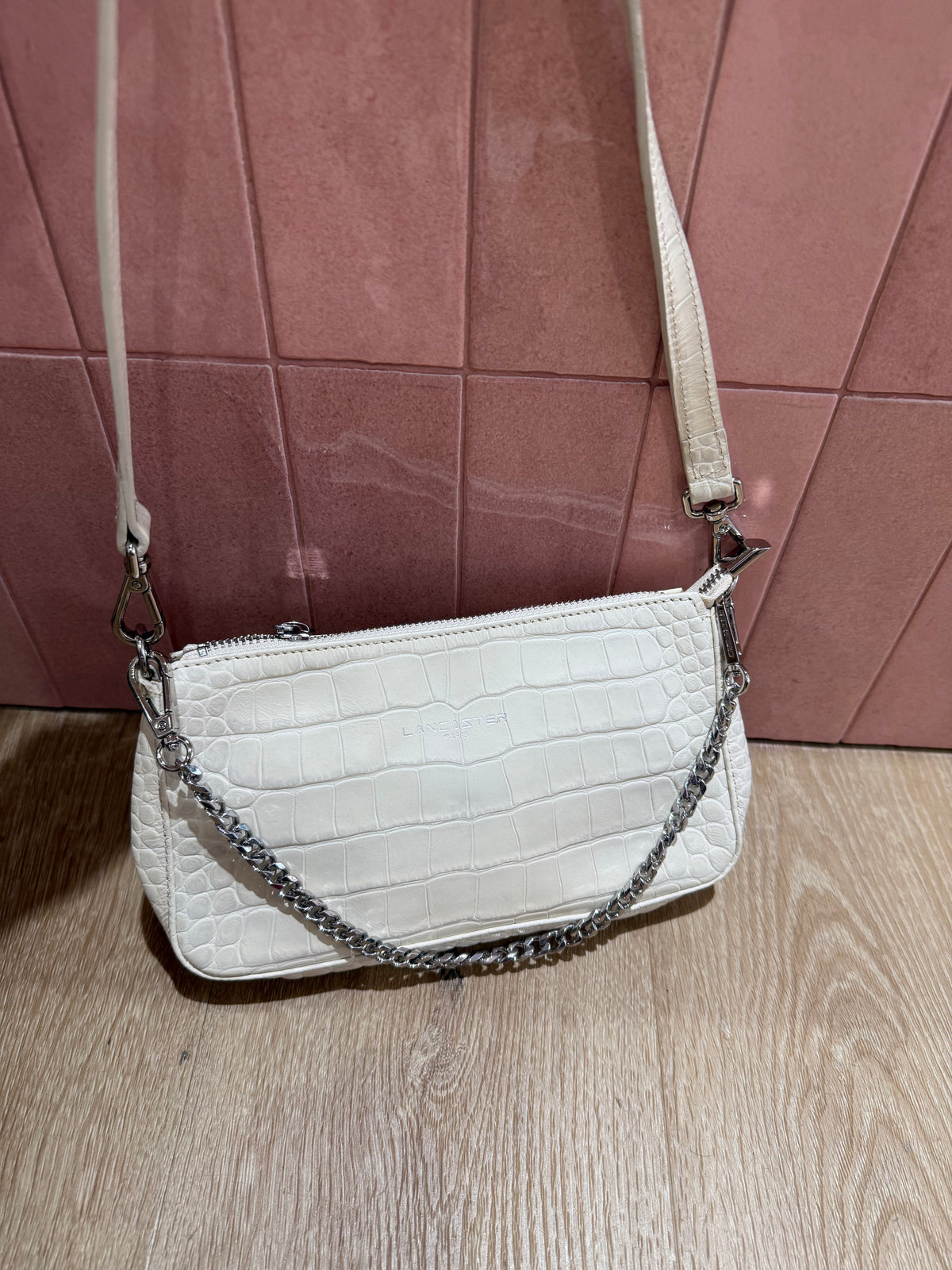 Lancaster sac blanc bandoulière cuir 14/06