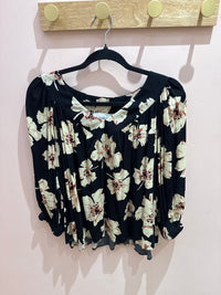 Ba&sh Blouse noire fleurs beige T.S/M