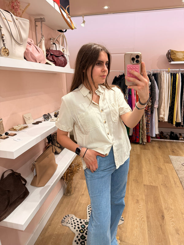 Blouse beige manches courtes Sézane T.38 01/07