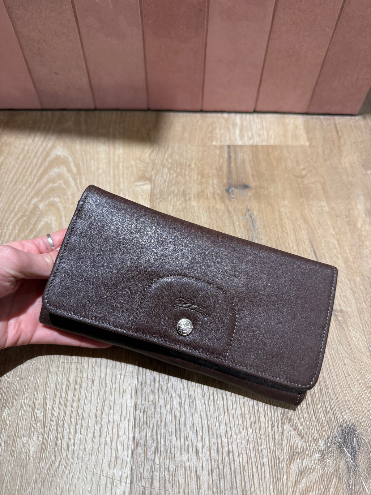 Portefeuille marron cuir Longchamp