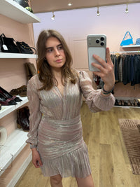 Maje - Robe rose courte manches longues argentées - T.34 07/09