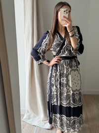 Sud Express Beige et bleu marine Robe longue T.L