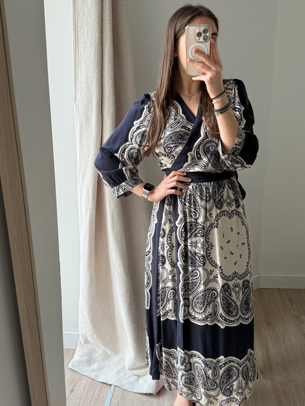 Sud Express Beige et bleu marine Robe longue T.L
