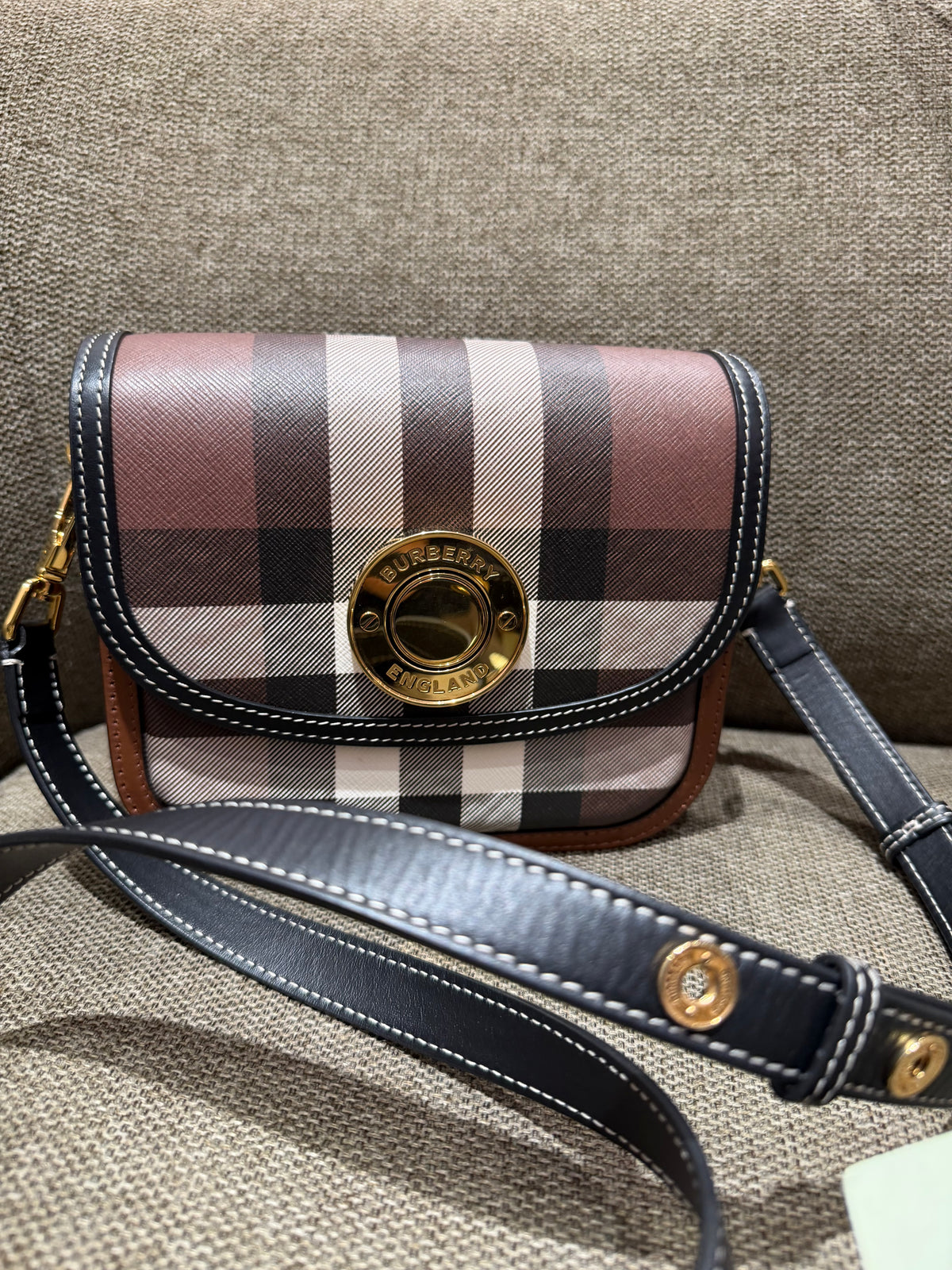 Sac bandoulière Burberry Elizabeth — Dark Birch Brown Check & Leather 15/10