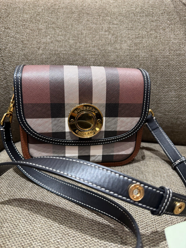 Sac bandoulière Burberry Elizabeth — Dark Birch Brown Check & Leather 15/10