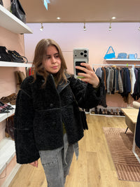 Doudoune noire bouclette oversize H&M T.XS/S 06/09