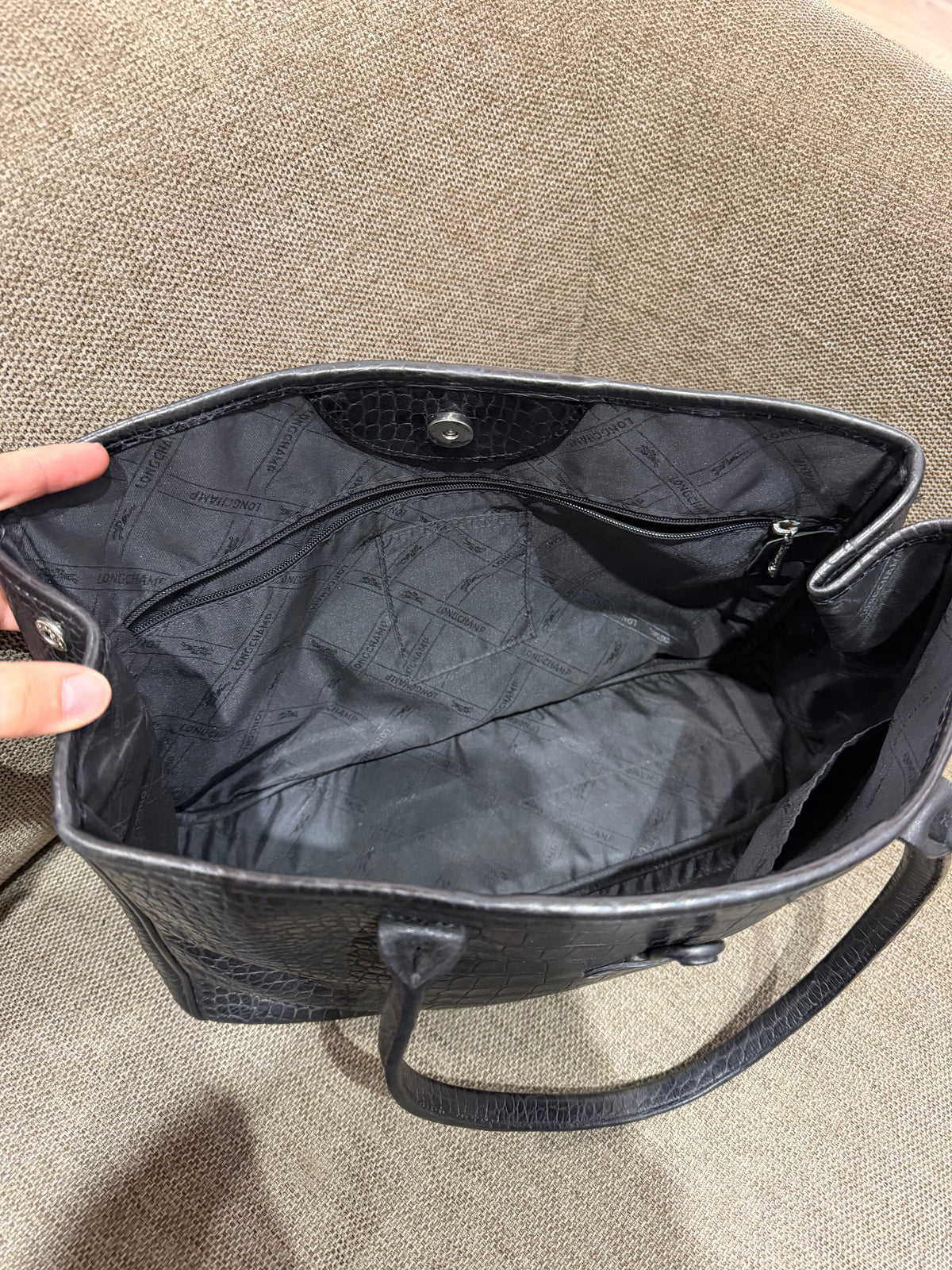 Sac cabas Longchamp noir effet croco 10/10