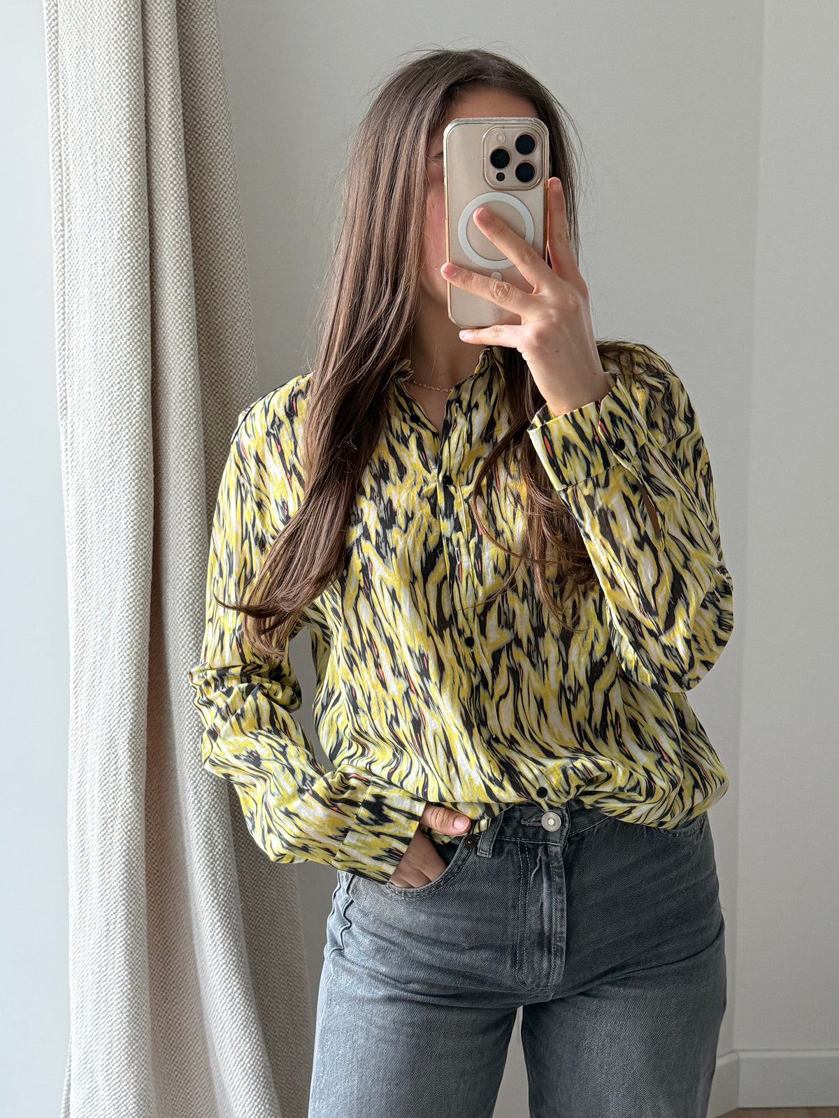 One Step - Chemise jaune zèbre ML - jaune zèbre - 44