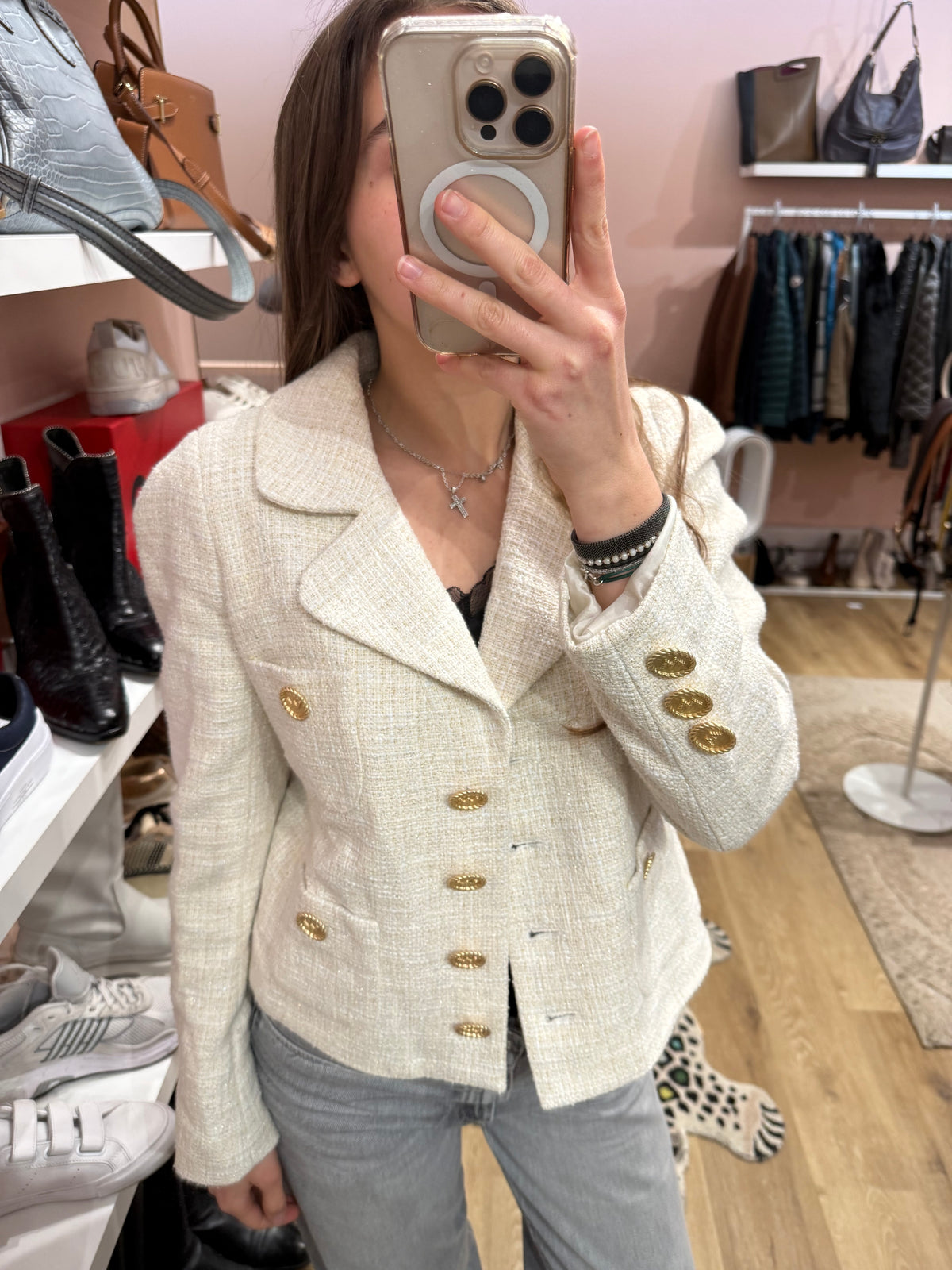 Veste tweed blanche boutons or Weill T.M