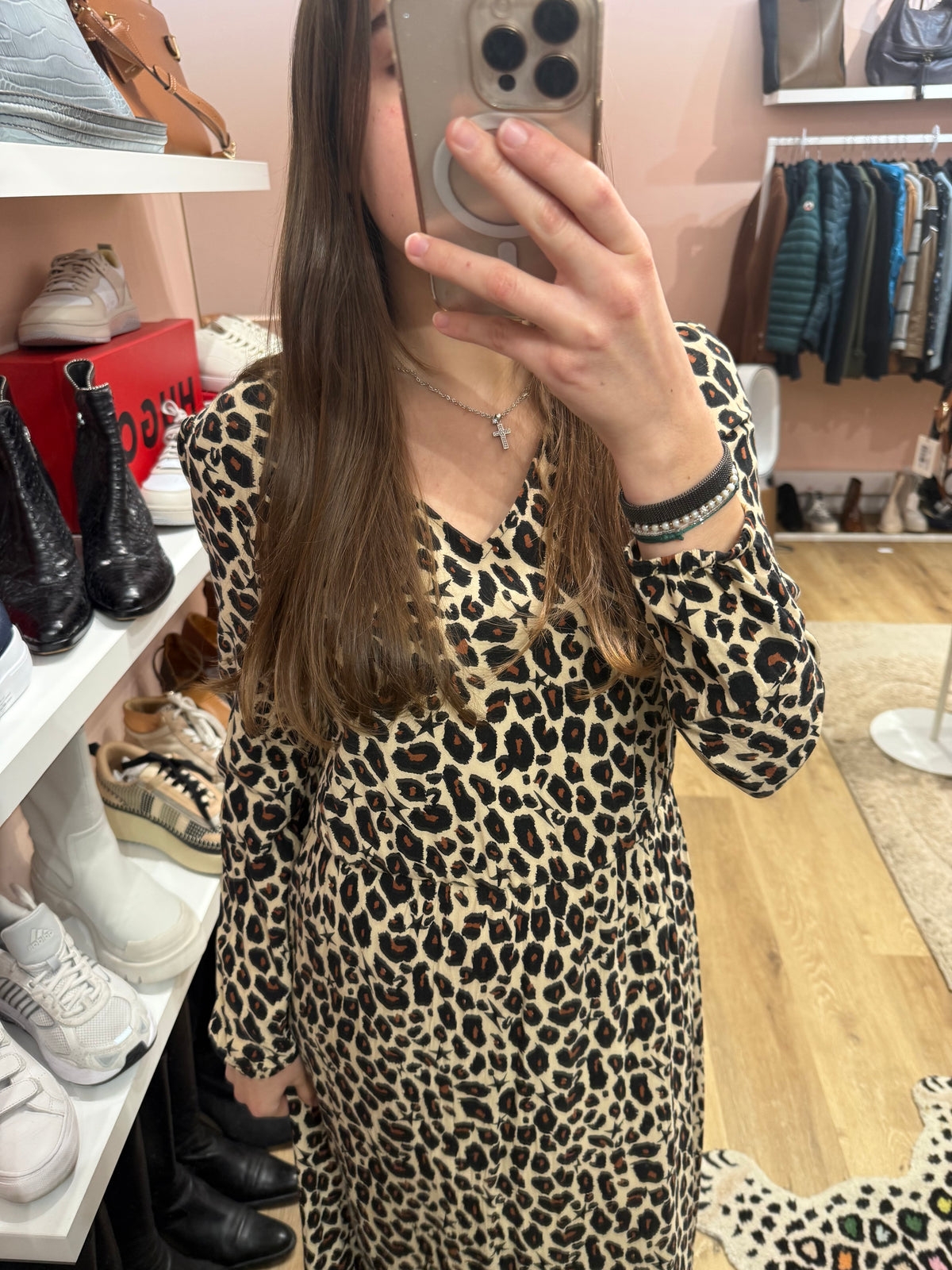 Robe IKKS longue beige léopard T.36