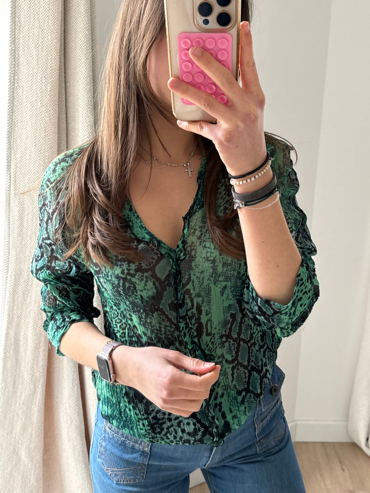 Blouse Ba&sh verte serpent T.XS