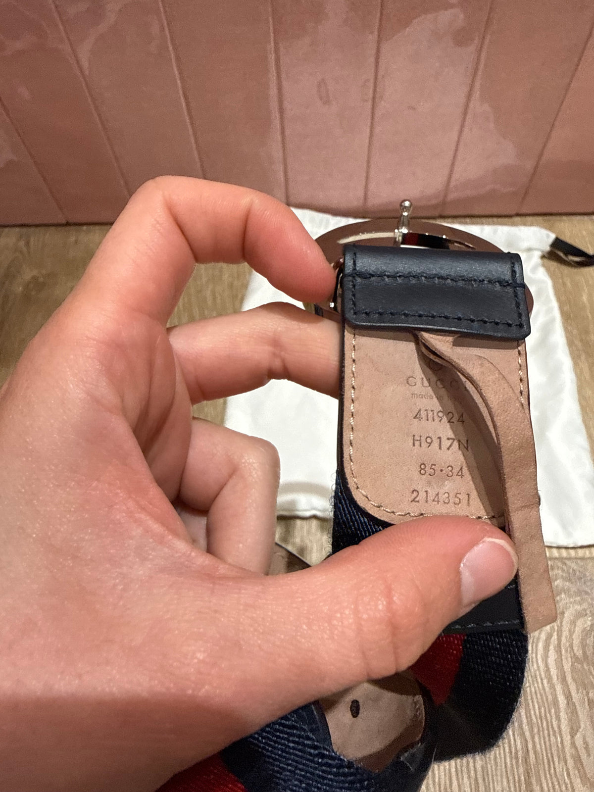 Ceinture Gucci rouge et bleu 85/34
