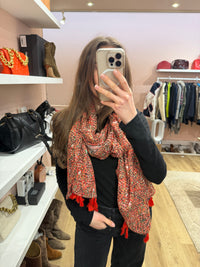 One Step - Écharpe orange/vert pompom - TU