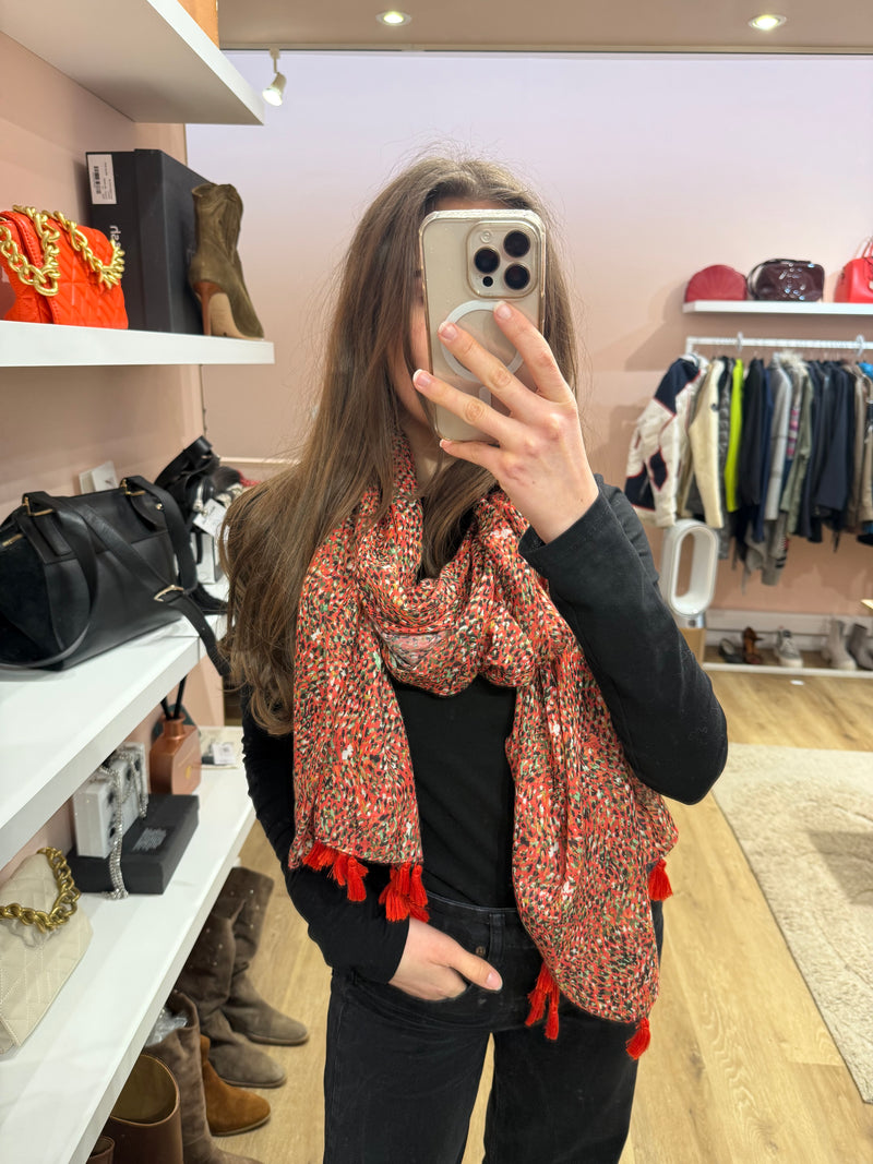 One Step - Écharpe orange/vert pompom - TU