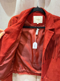 Veste rouge en daim à franges Maje T.36 05/09