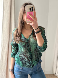Blouse Ba&sh verte serpent T.XS