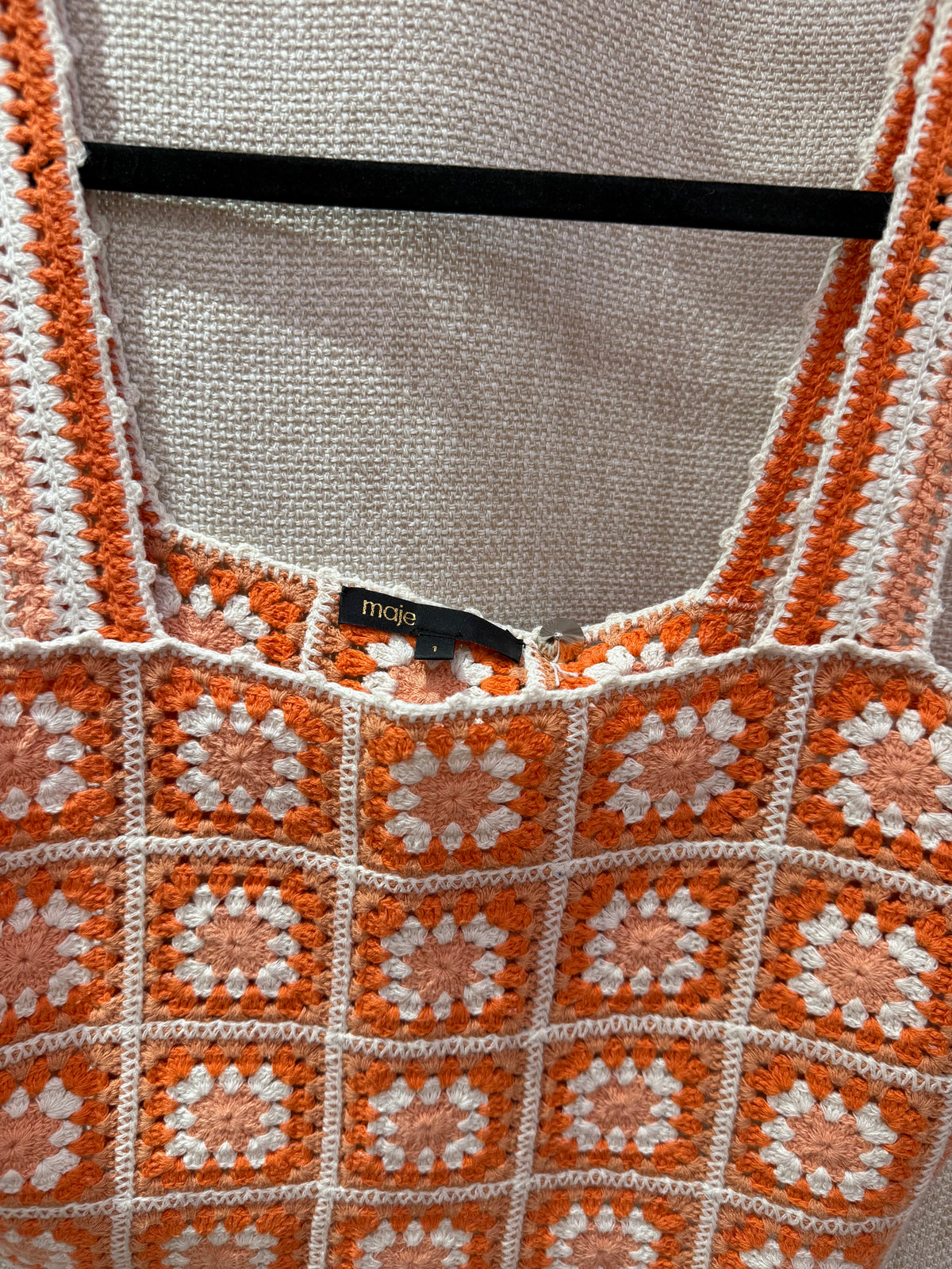 Maje Top crochet blanc orange T.S 14/06