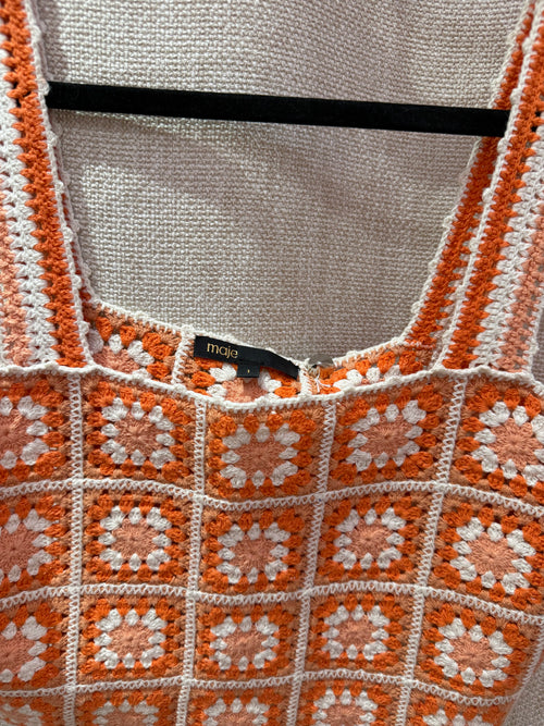 Maje Top crochet blanc orange T.S 14/06
