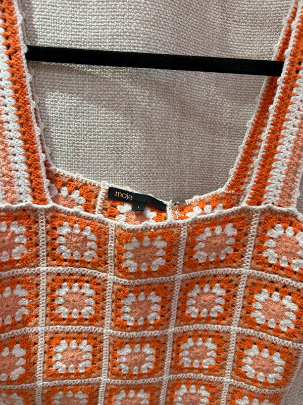 Maje Top crochet blanc orange T.S 14/06