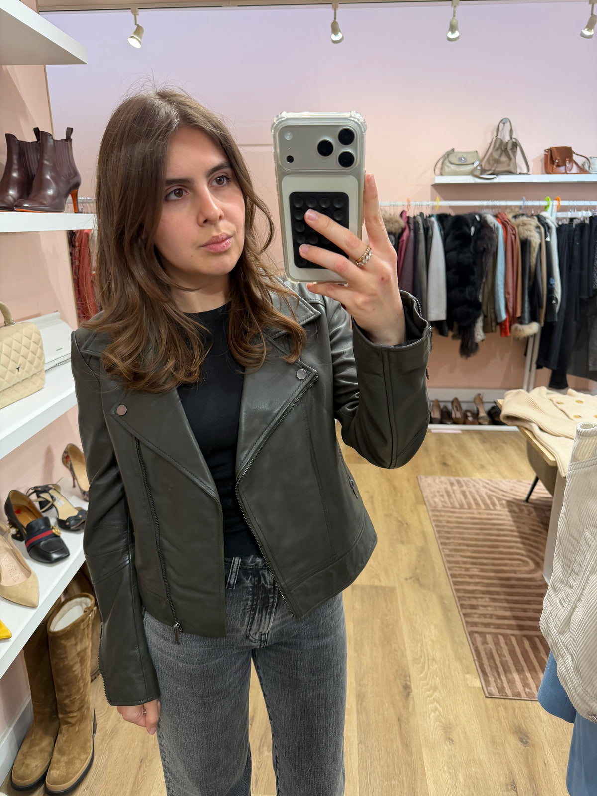 Veste en cuir kaki IKKS T.S 20/09