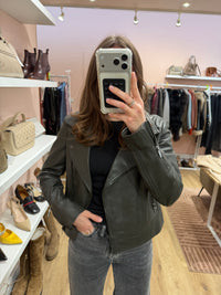 Veste en cuir kaki IKKS T.S 20/09