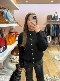 Gilet Lilie Rose noir boutons blancs T.U