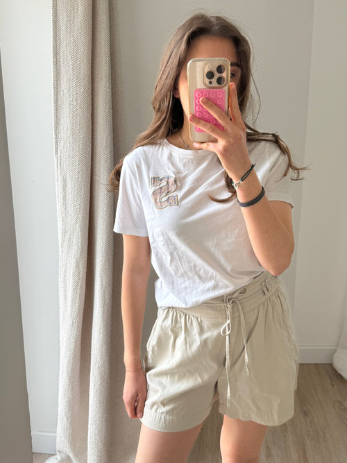 T-shirt Sandro blanc logo rose TS