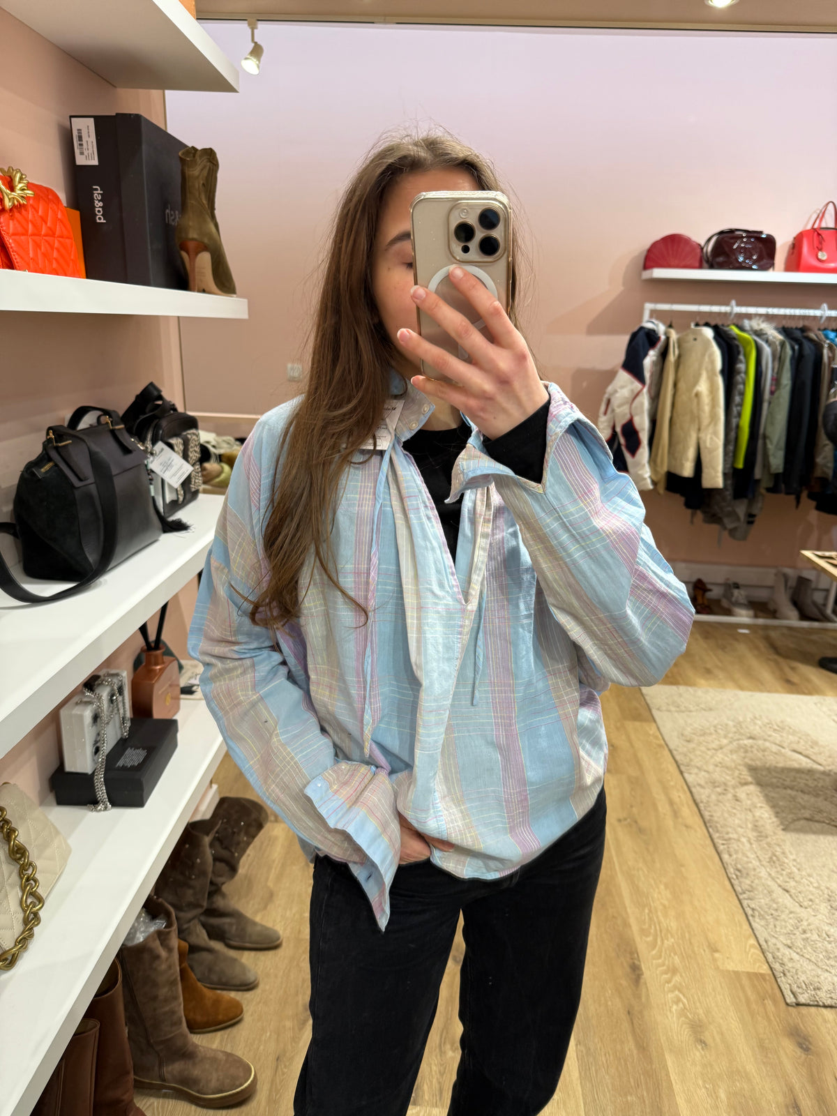 Chemise carreaux bleu rose Laurence Bras T. M