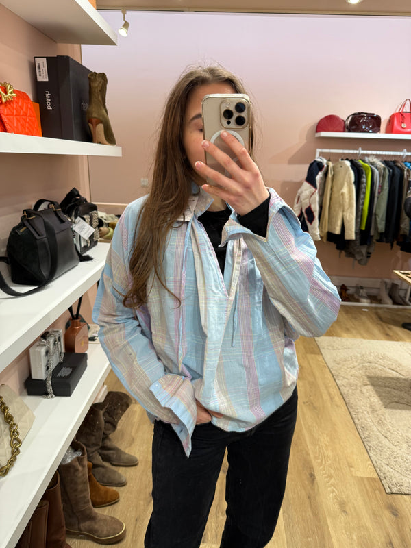 Chemise carreaux bleu rose Laurence Bras T. M