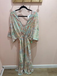 Khan robe longue verte rose TU