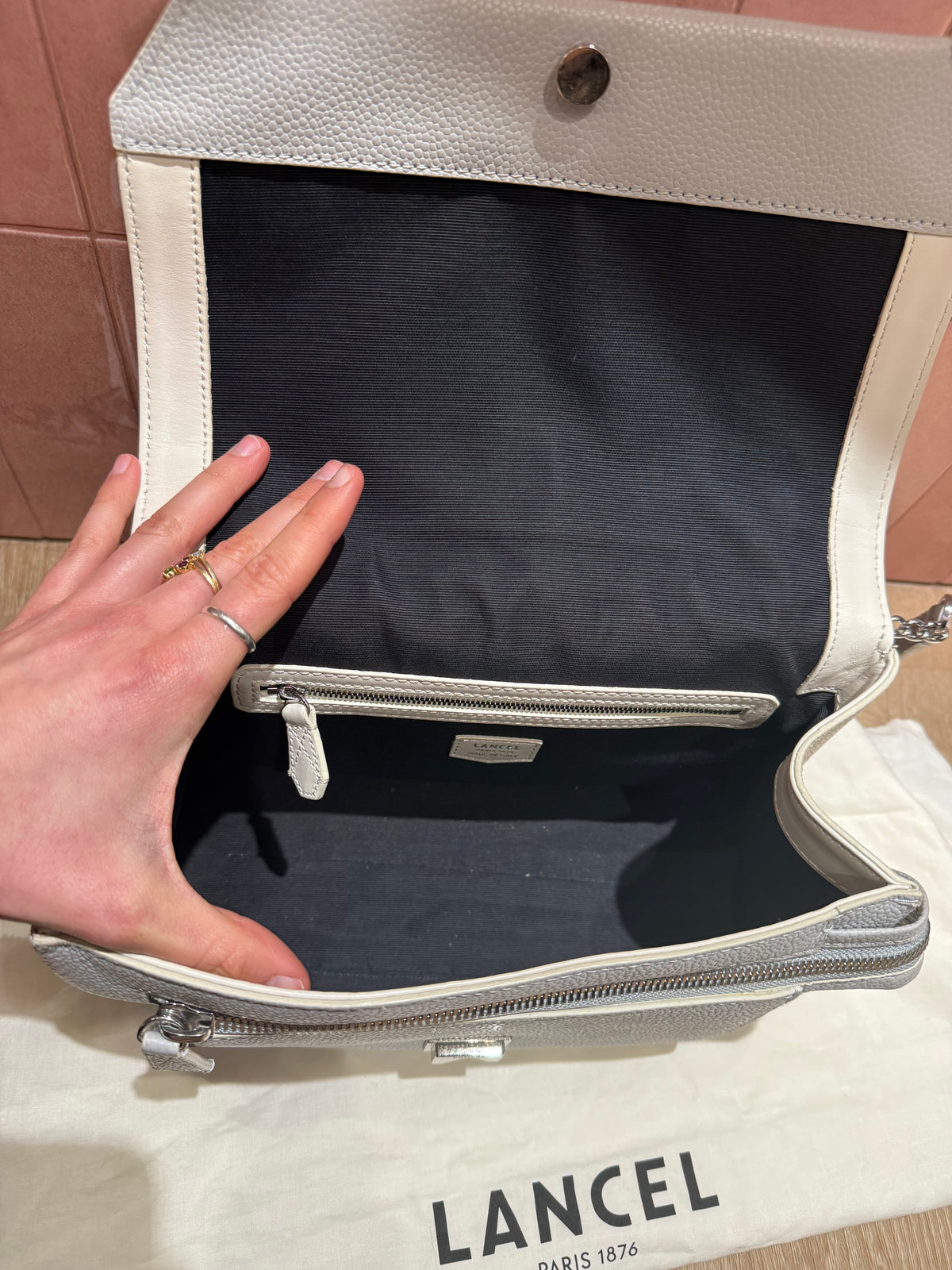 Sac lancel + dustbag cuir bleu ciel et beige