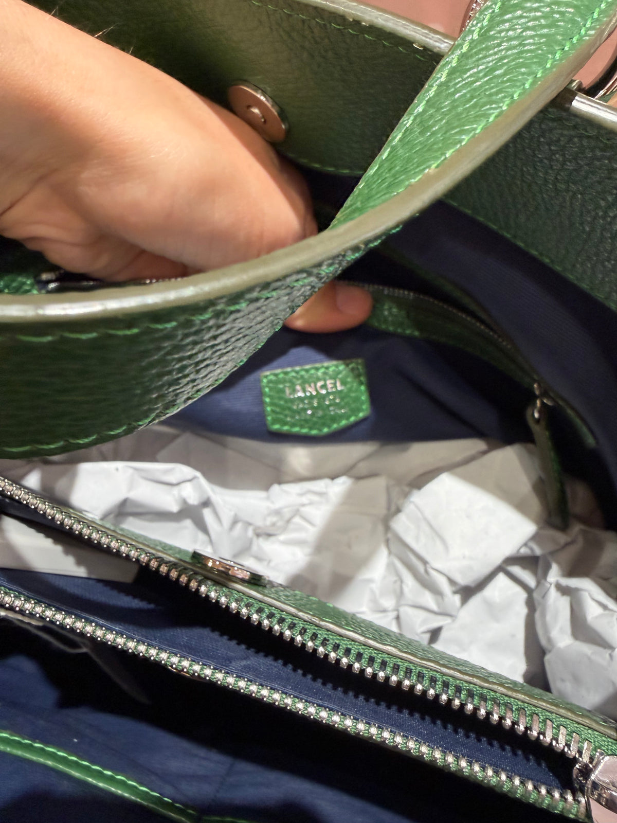 Lancel sac cabas vert 02/09 cuir