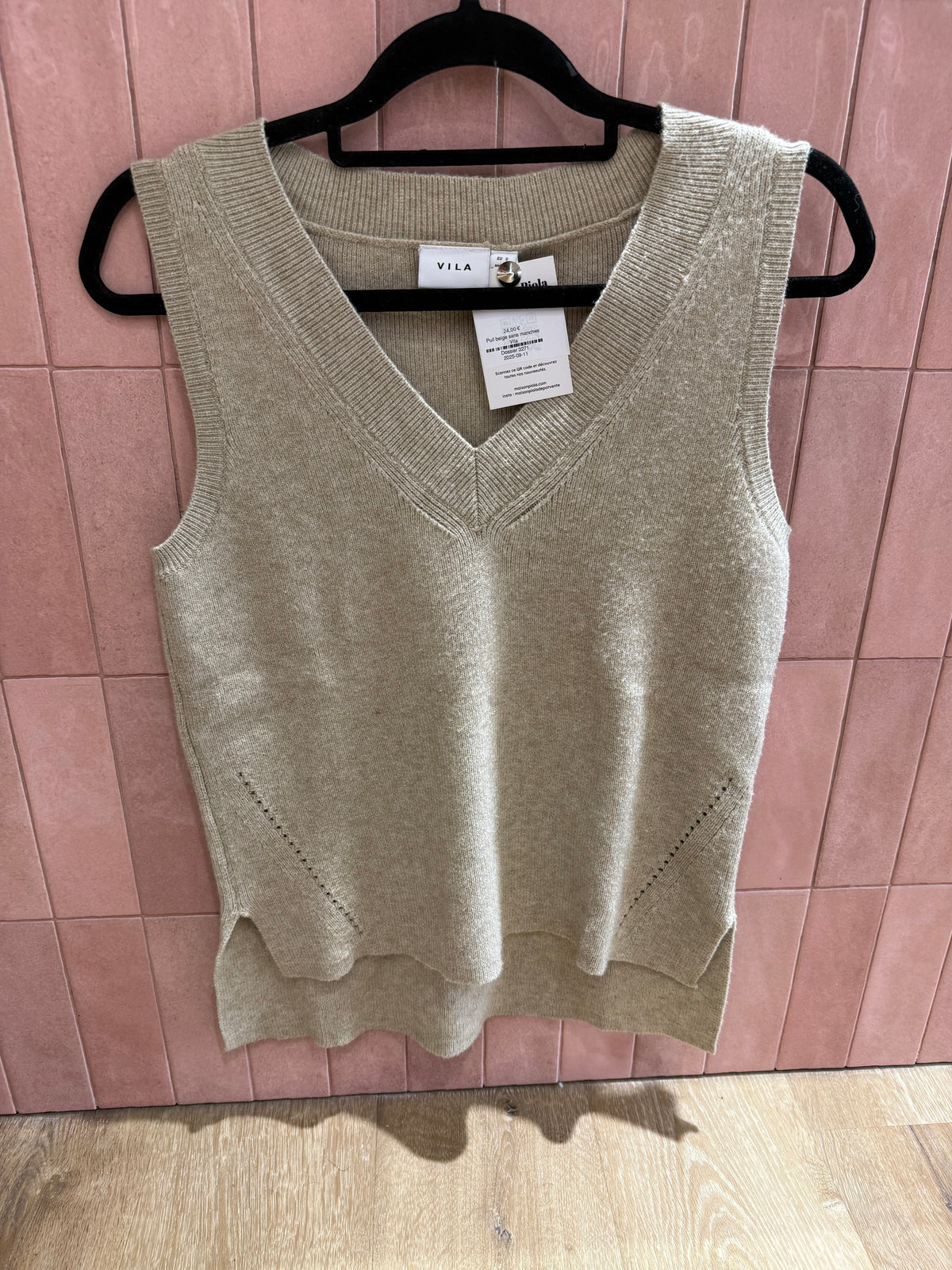 Pull beige sans manches Vila
