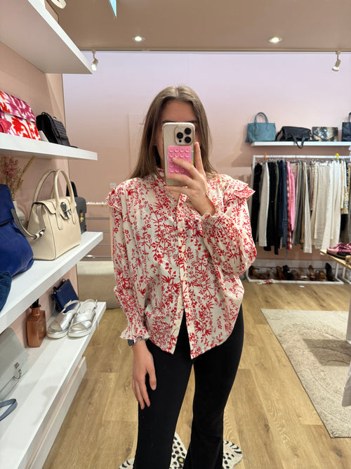 Chemise blanche à fleurs rouges Bérénice T.XS 31/05