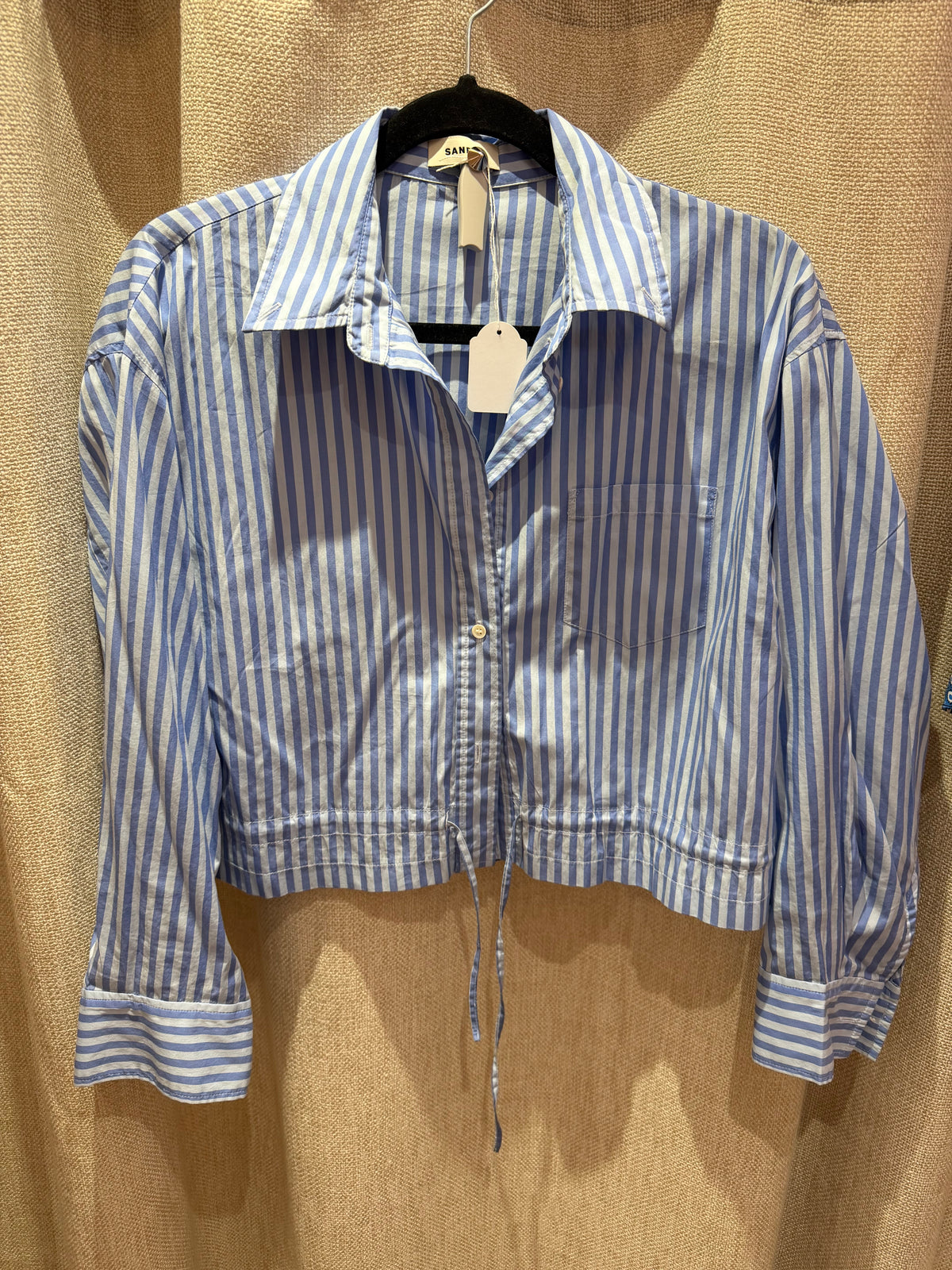 Sandro Chemise courte bleue à rayures T.L 12/09
